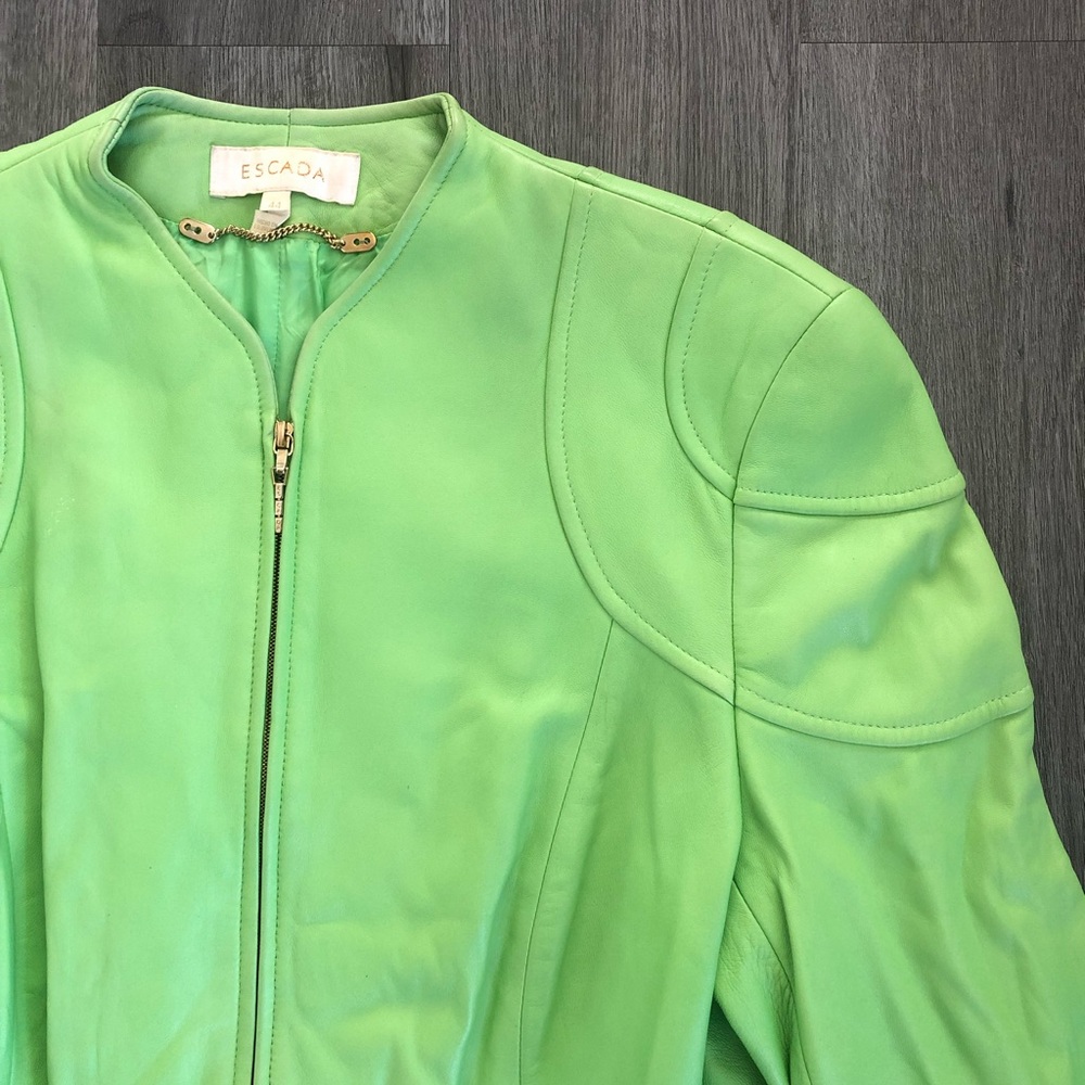Escada Motorcycle Green Leather Jacket Coat - Picture 3 of 10